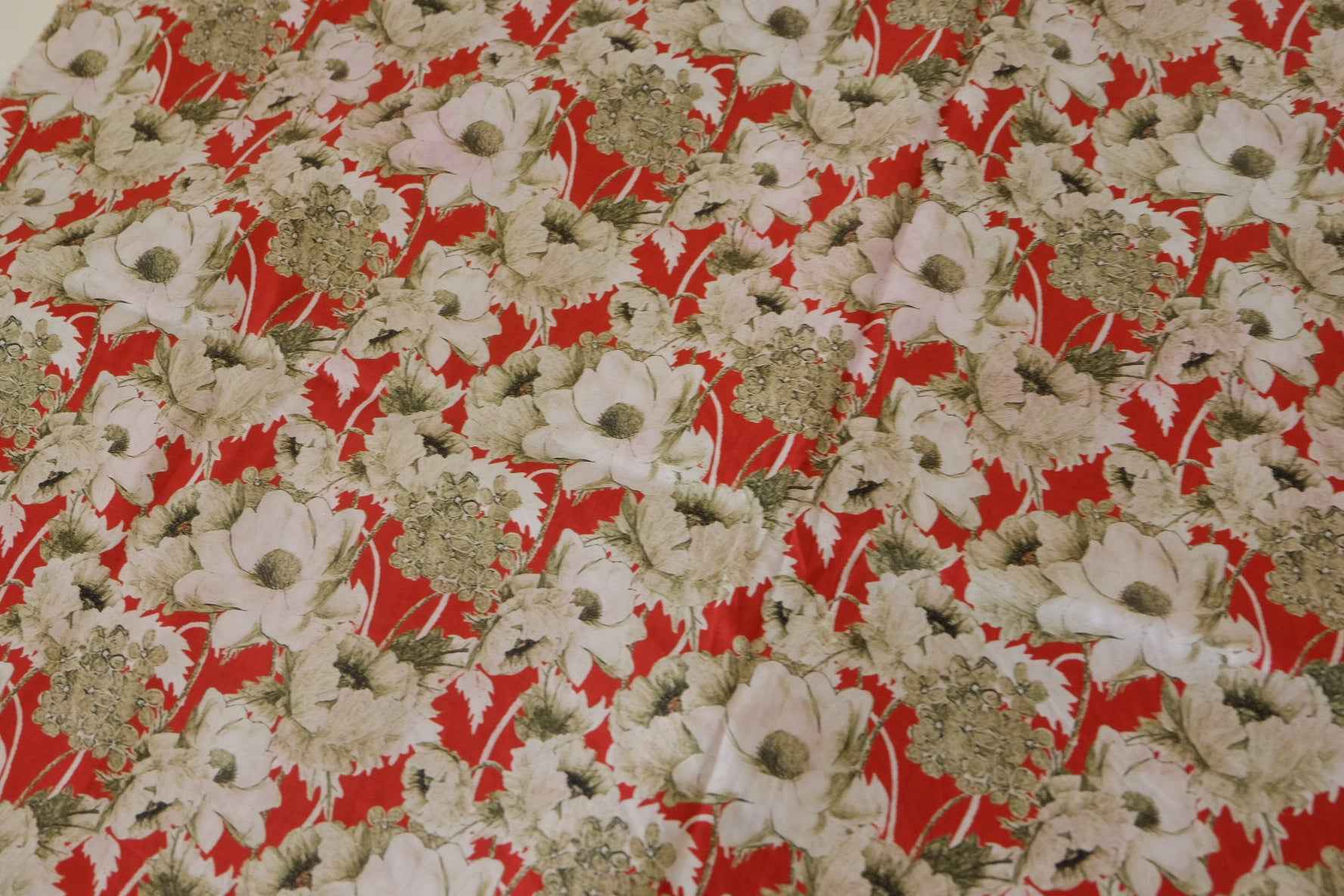Red Vintage Floral Cotton Lawn Fabric – 2.2 yd