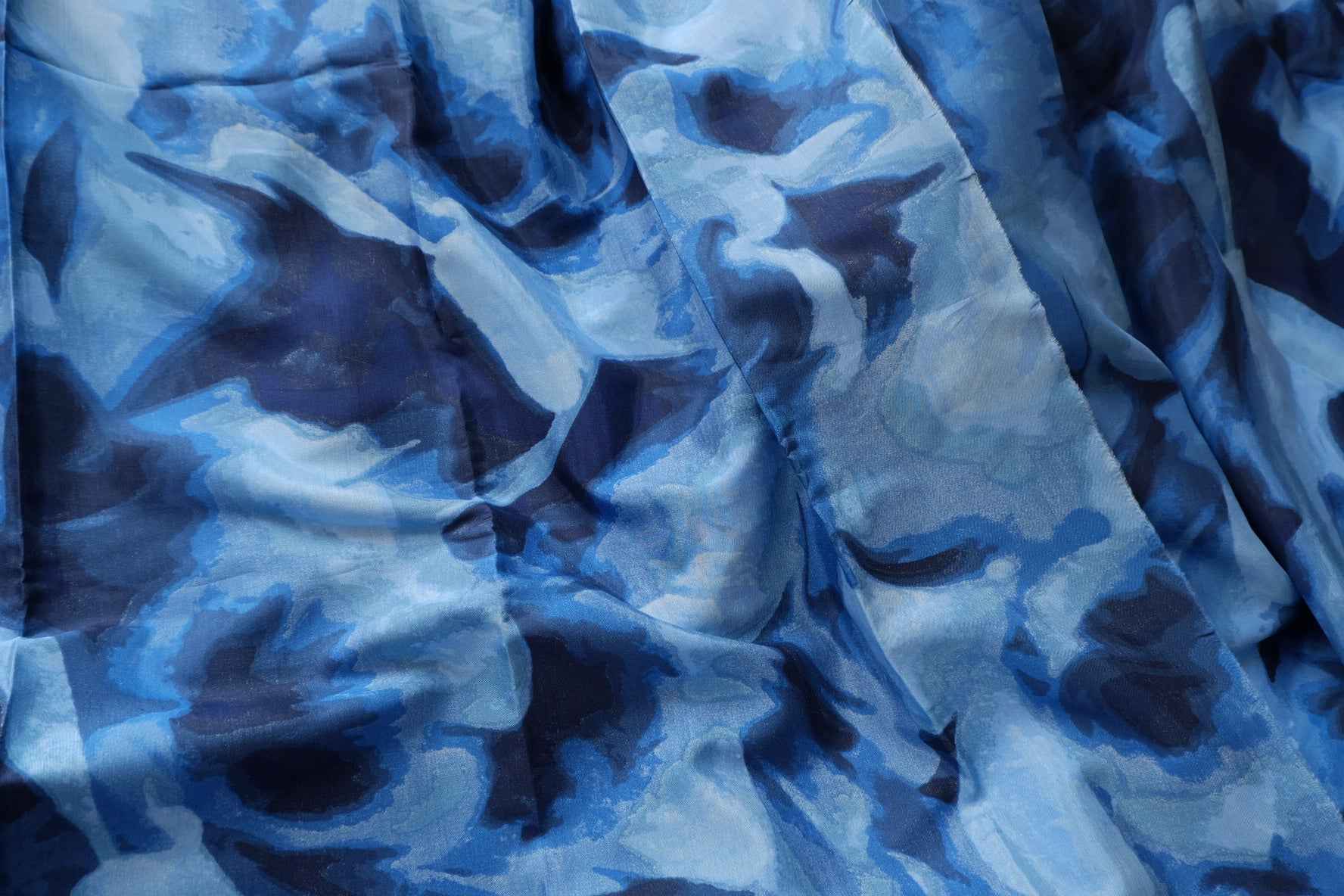 Abstract Blue Cupro Fabric, Lightweight Silky Dress Weight, 3.28 Yards