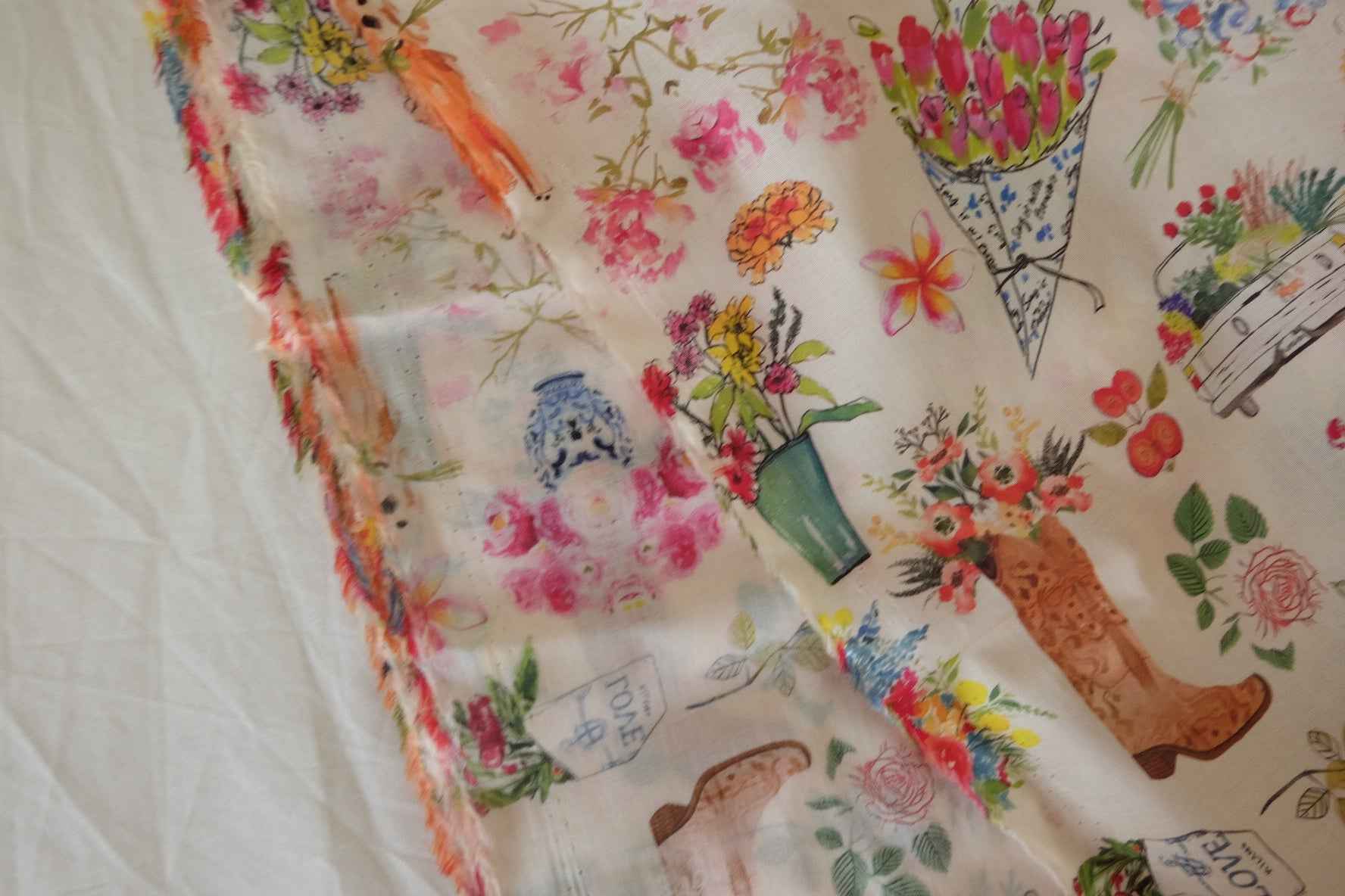 Vintage Illustration Floral Cotton Poplin –1.64 yd