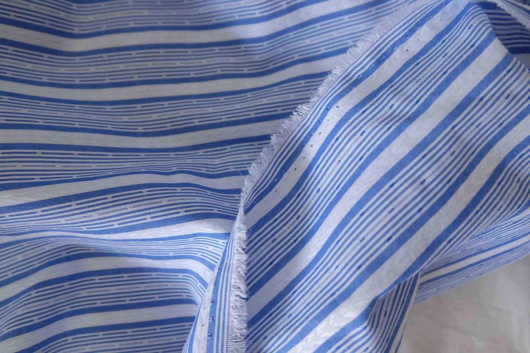 Blue Striped Jacquard Poly Cotton Fabric – 2.2 yd