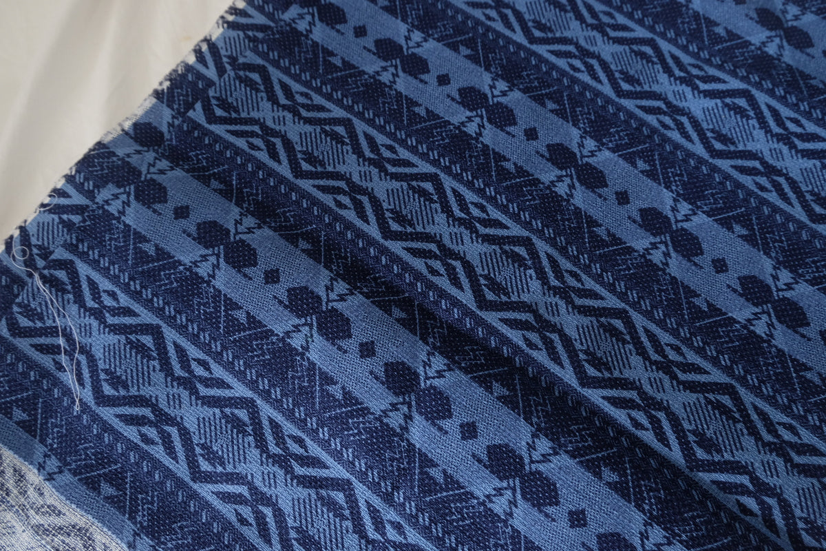 Indigo Folk Geometry – Rustic Cotton Linen Fabric | 2.2 yards
