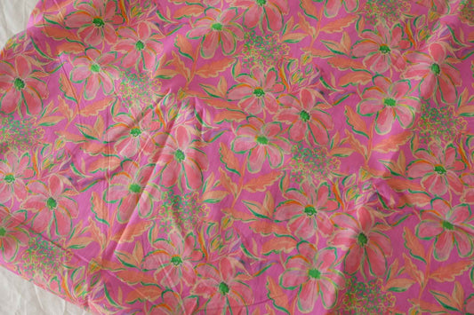 Bright Pink Floral Cotton Lawn — 3.28 yd