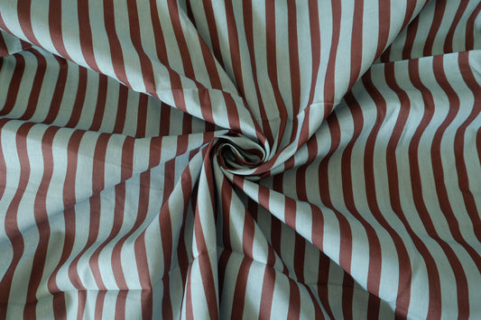 Vintage Mint & Chocolate Stripe Cotton Fabric – 2.19 yd