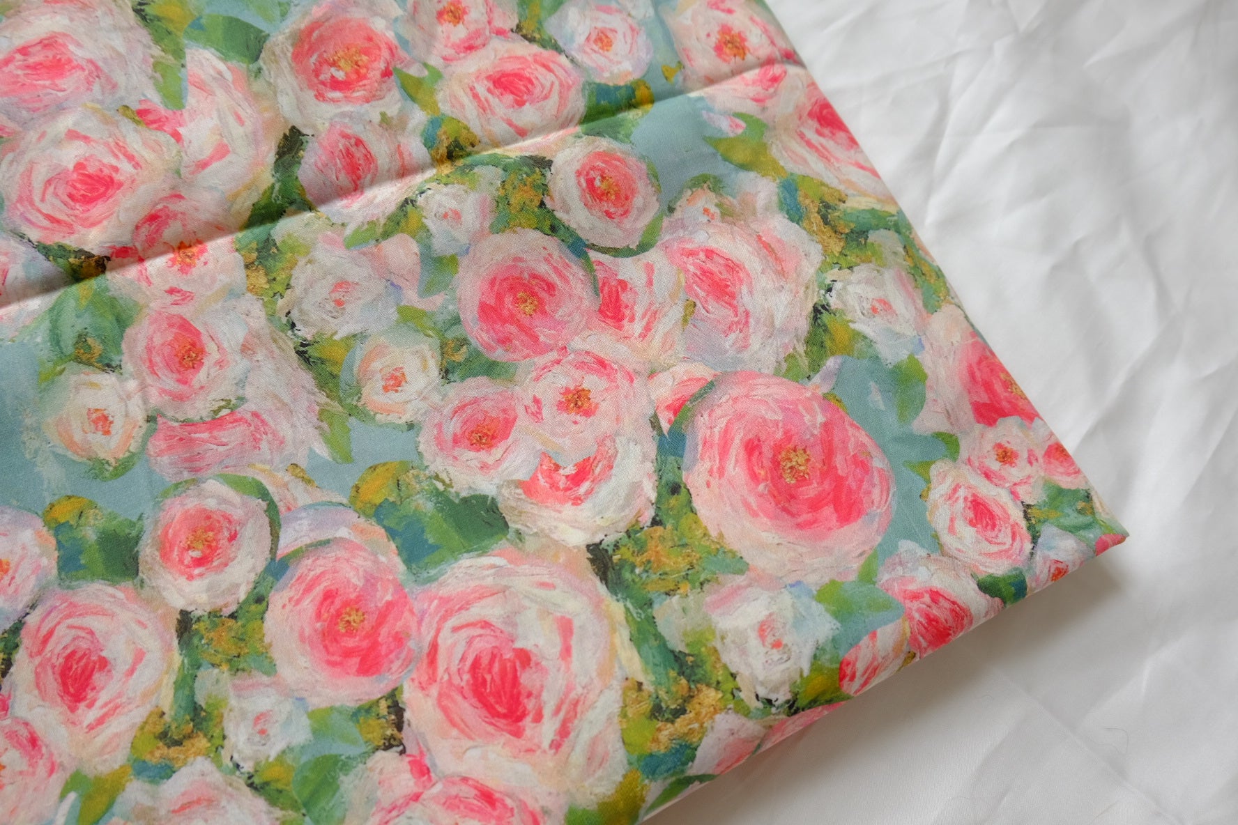 Painterly Rose Garden Cotton Lawn Fabric - 3.28 yd