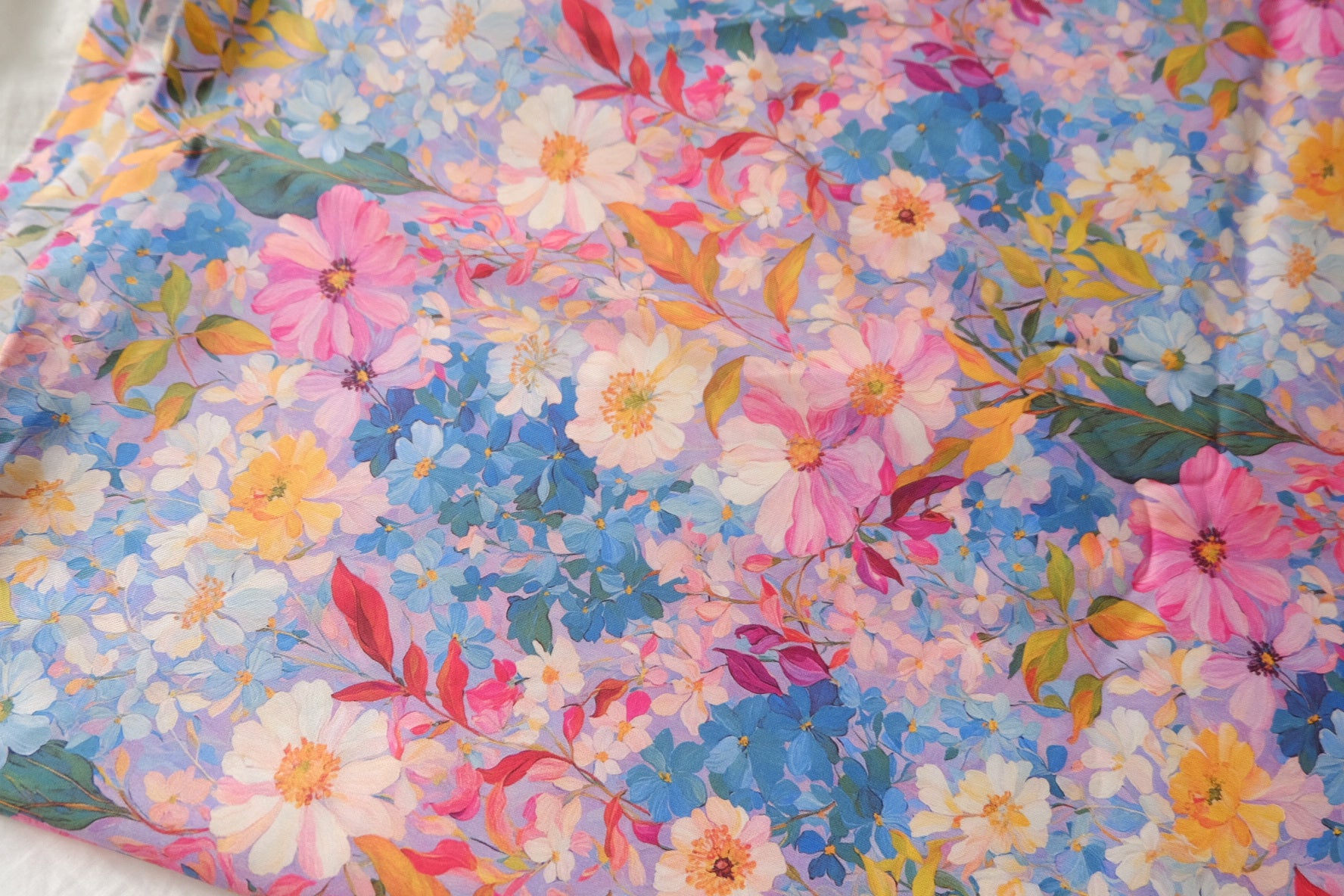 Dense Fine Twill Cotton Blue Garden Floral Fabric 2.2 Yards