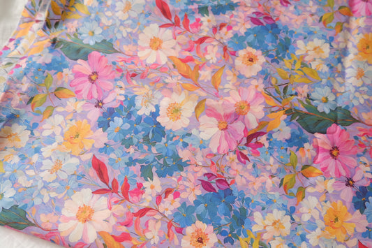 Dense Fine Twill Cotton Blue Garden Floral Fabric 2.2 Yards