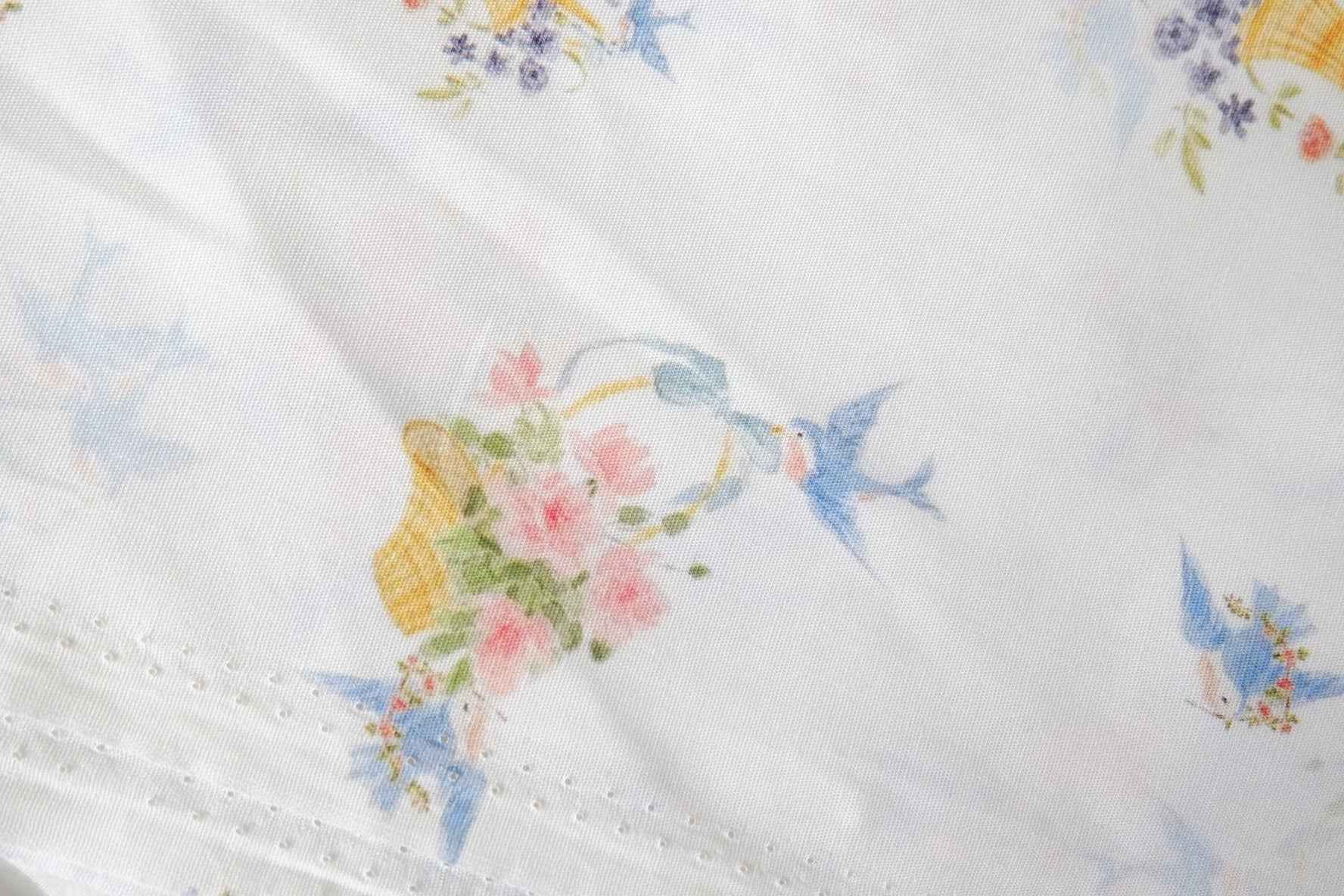 Bird and Floral Basket Cotton Fabric, Crisp 40s Cotton, 1.64 Yards