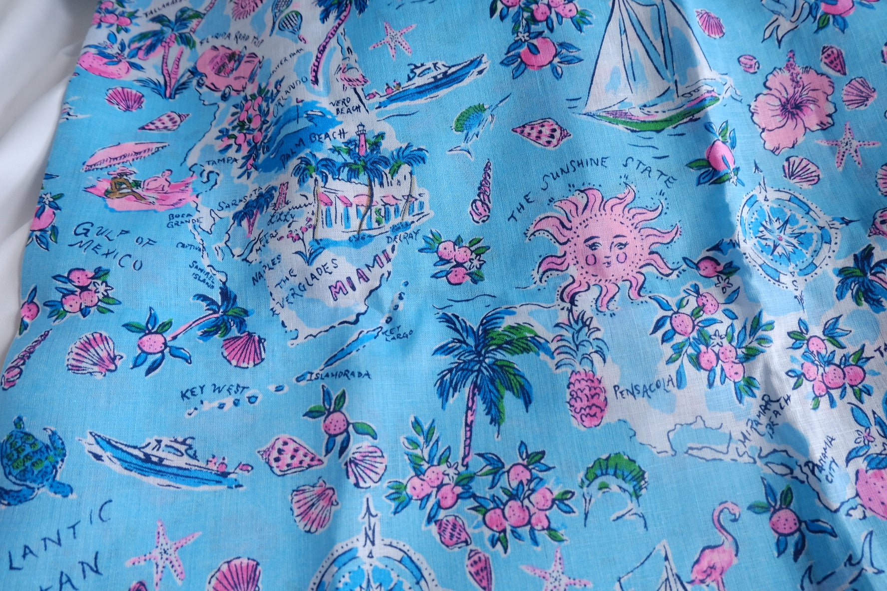 Blue Island Map Cotton-Linen Fabric - 2.19 yd