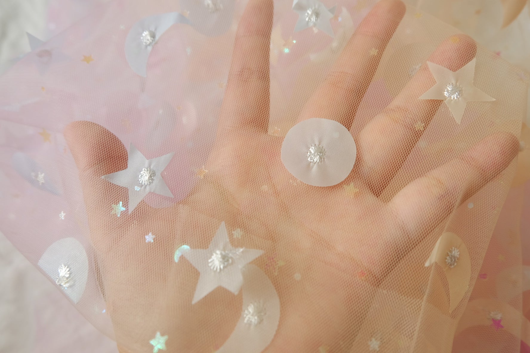 Star & Moon Tulle Fabric – Dreamy Sequin Mesh for Skirts (2.19 yards)