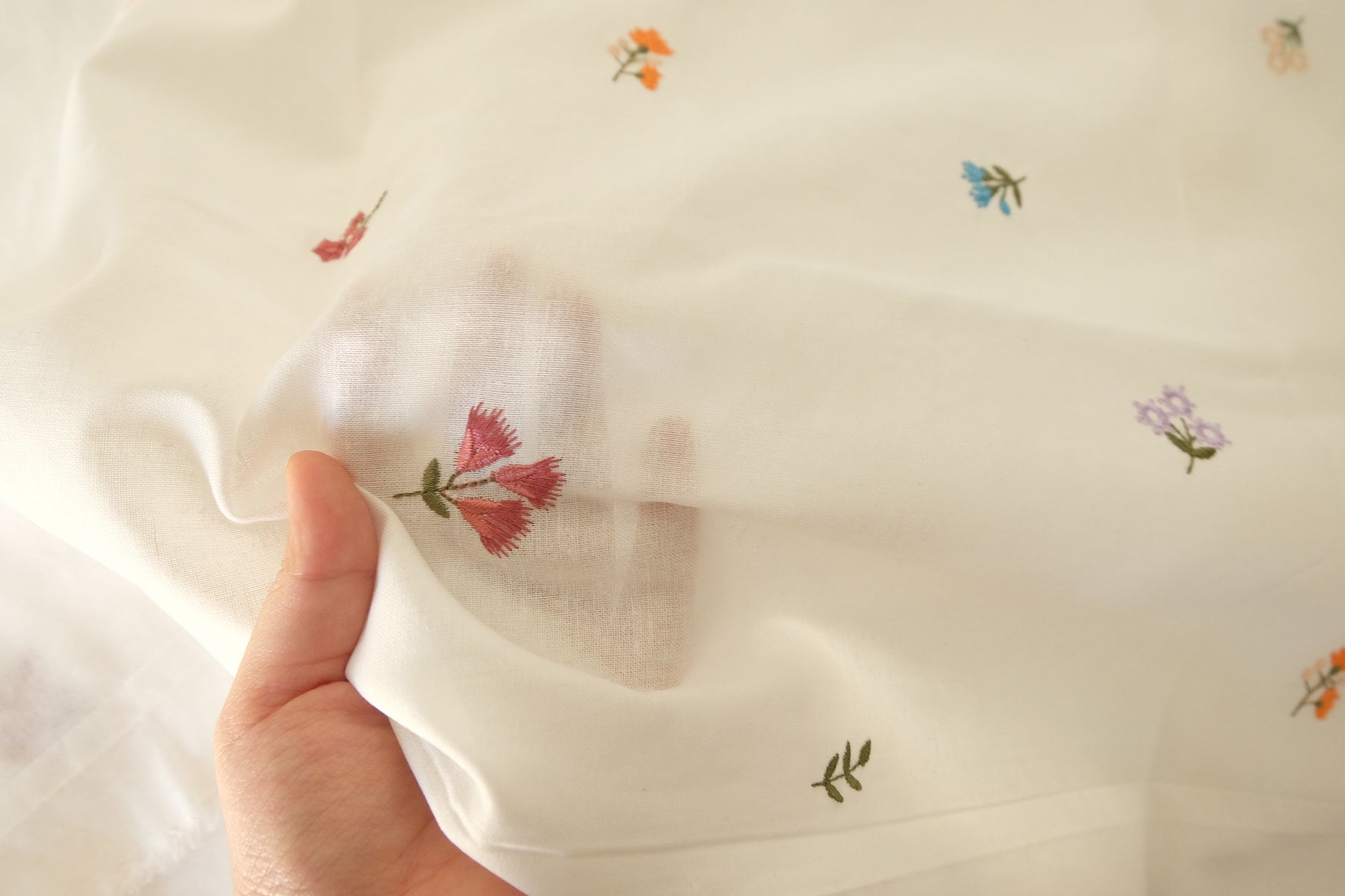 Embroidered Floral Linen Cotton Fabric – 2.2 yd