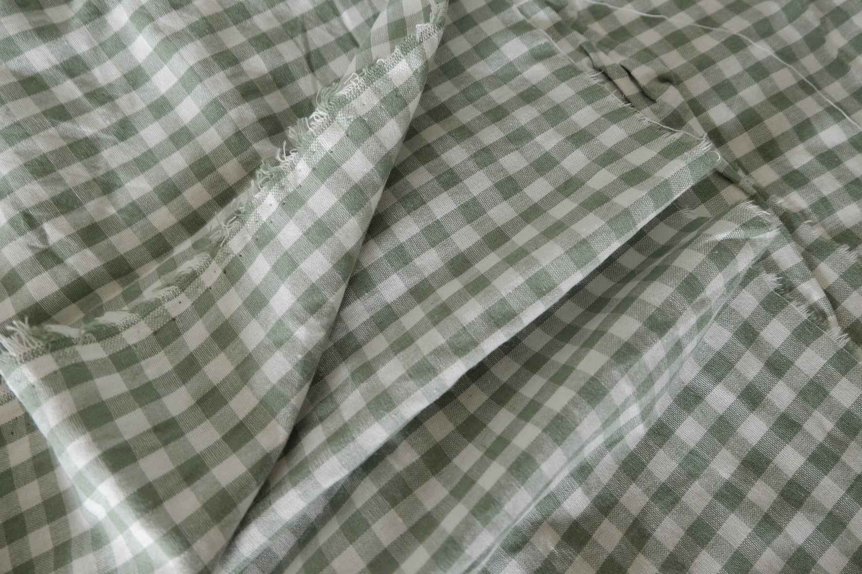 Washed Sage Gingham Cotton Linen Fabric – 3.3 yd