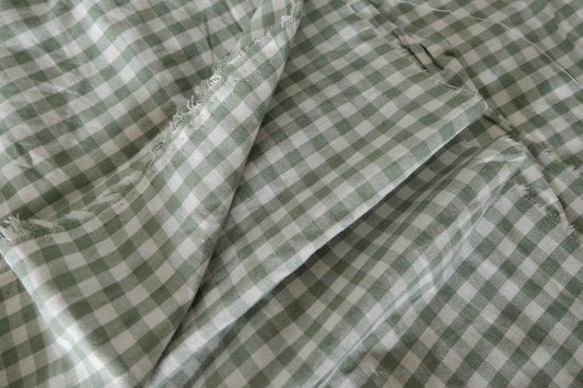 Washed Sage Gingham Cotton Linen Fabric – 3.3 yd