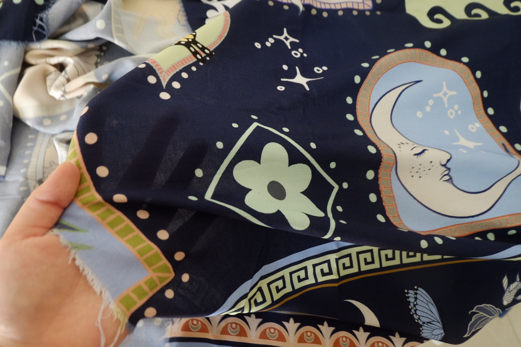 Navy Celestial Butterfly Rayon Challis Fabric – 3.3 yd