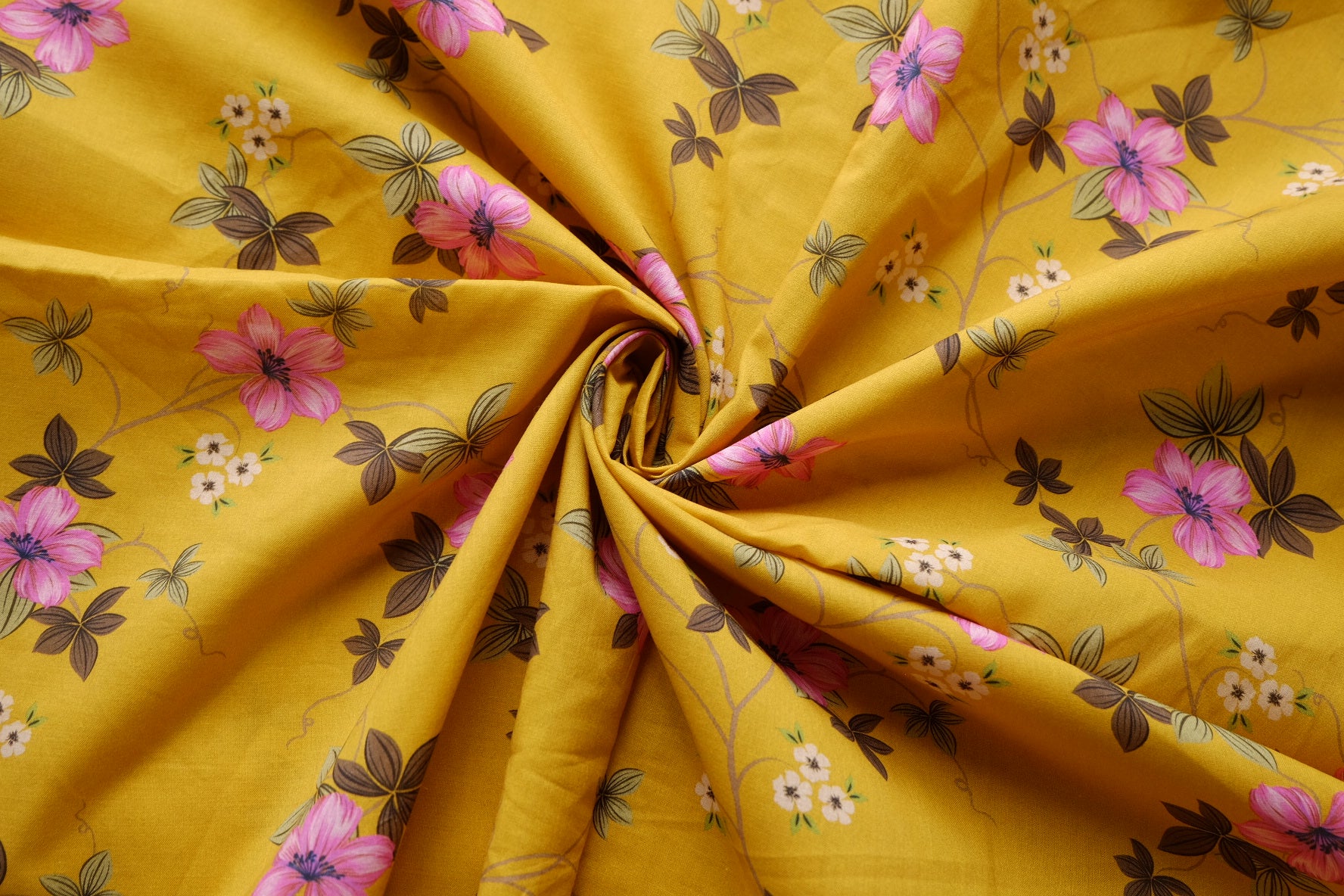 Mustard & Pink Floral Cotton Lawn – 2.2 yd