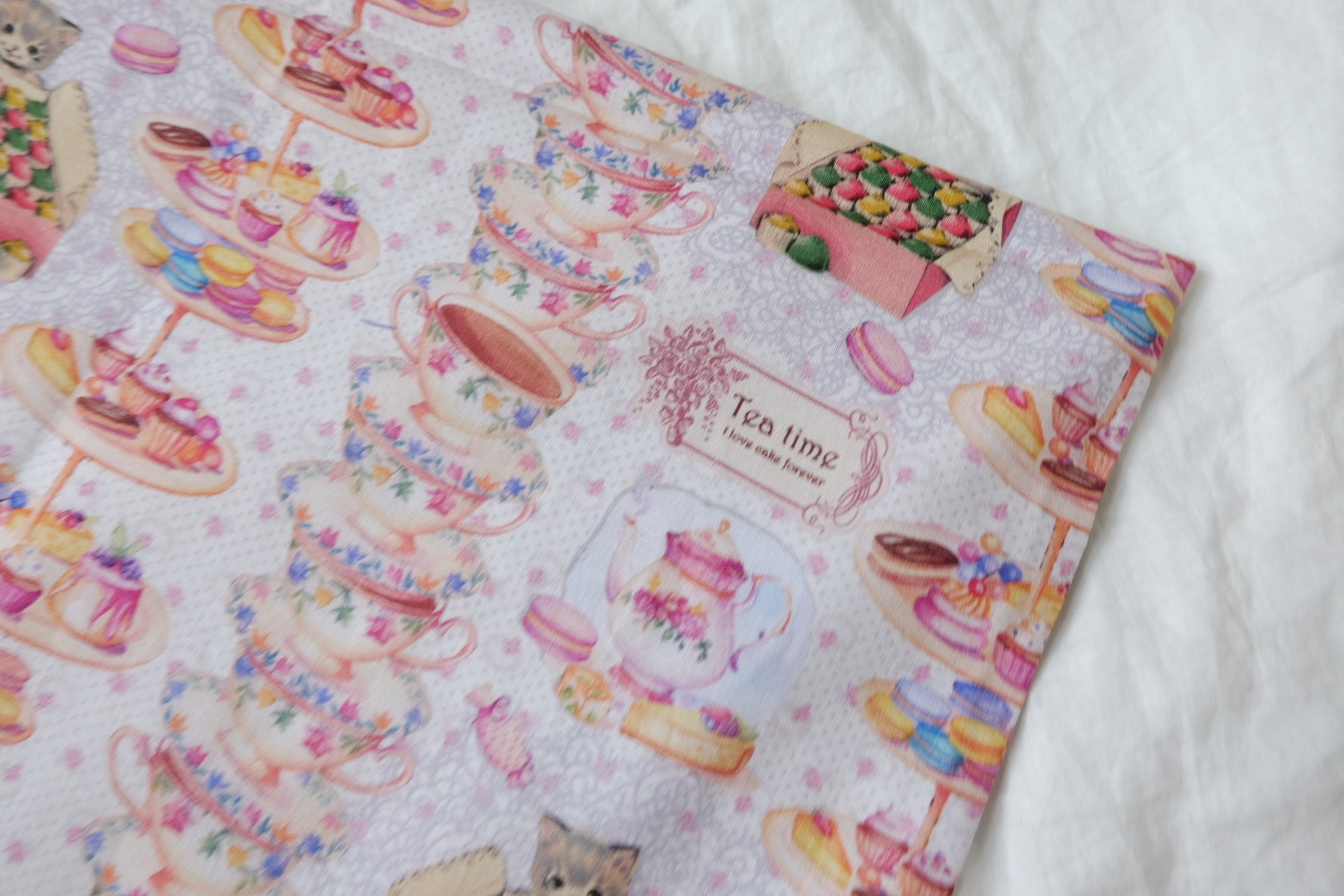 Tea Time Cat Cotton Craft Fabric — 1.09 yd