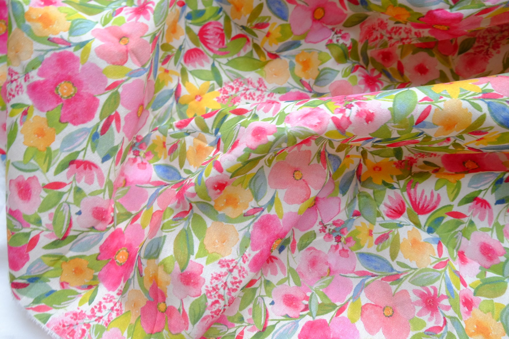 Bright Watercolor Floral Cotton Lawn Fabric - 2.7 yd