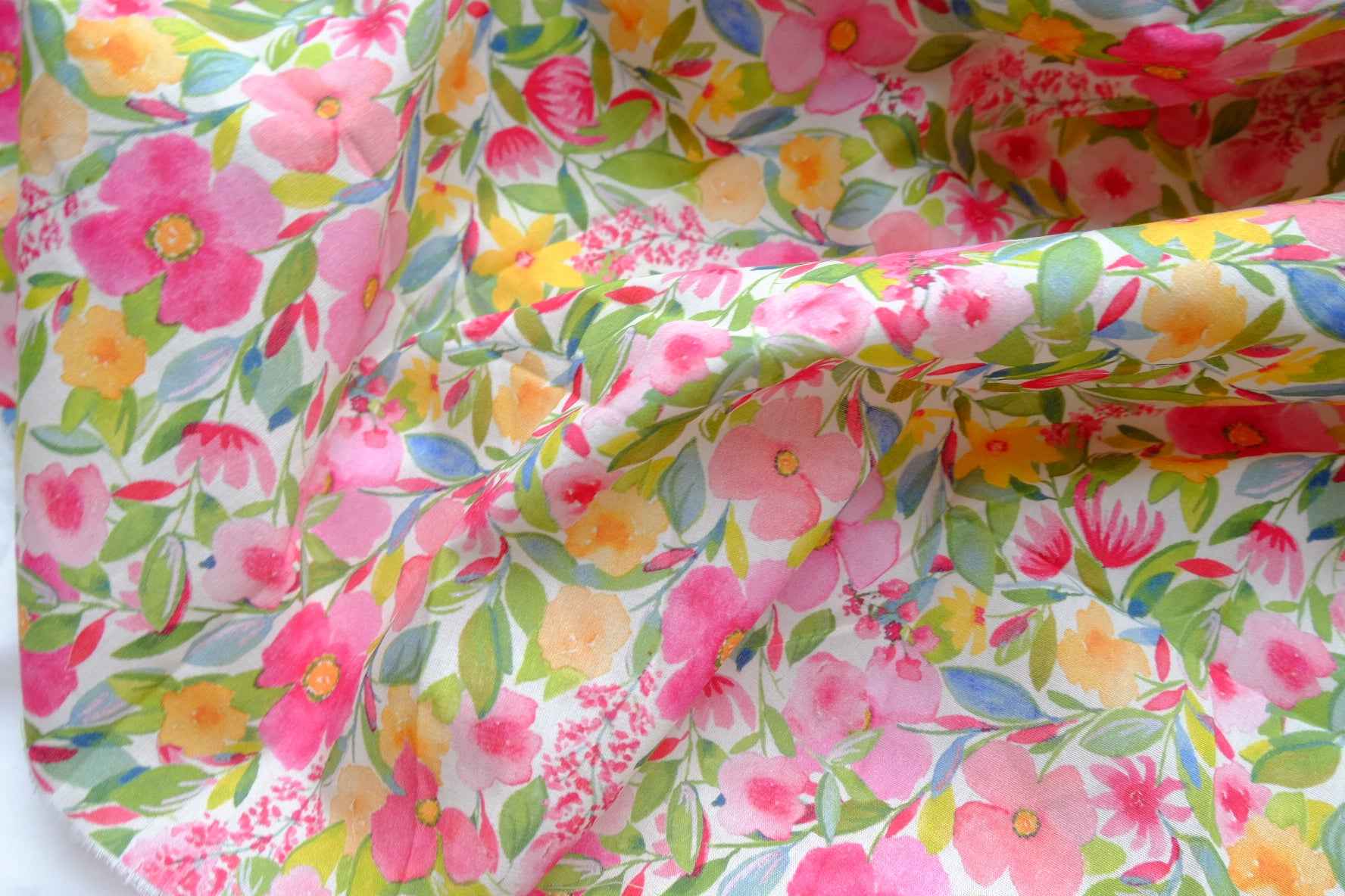 Bright Watercolor Floral Cotton Lawn Fabric - 2.7 yd
