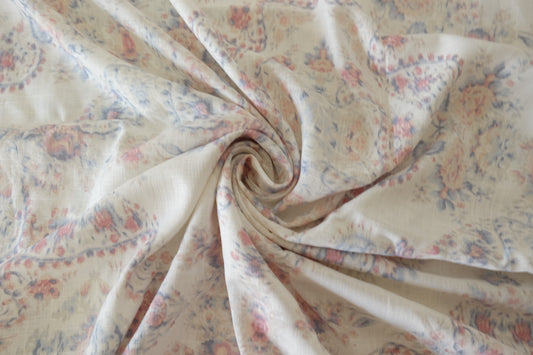 Soft Washed Floral Linen Cotton Fabric – 1.6 yd