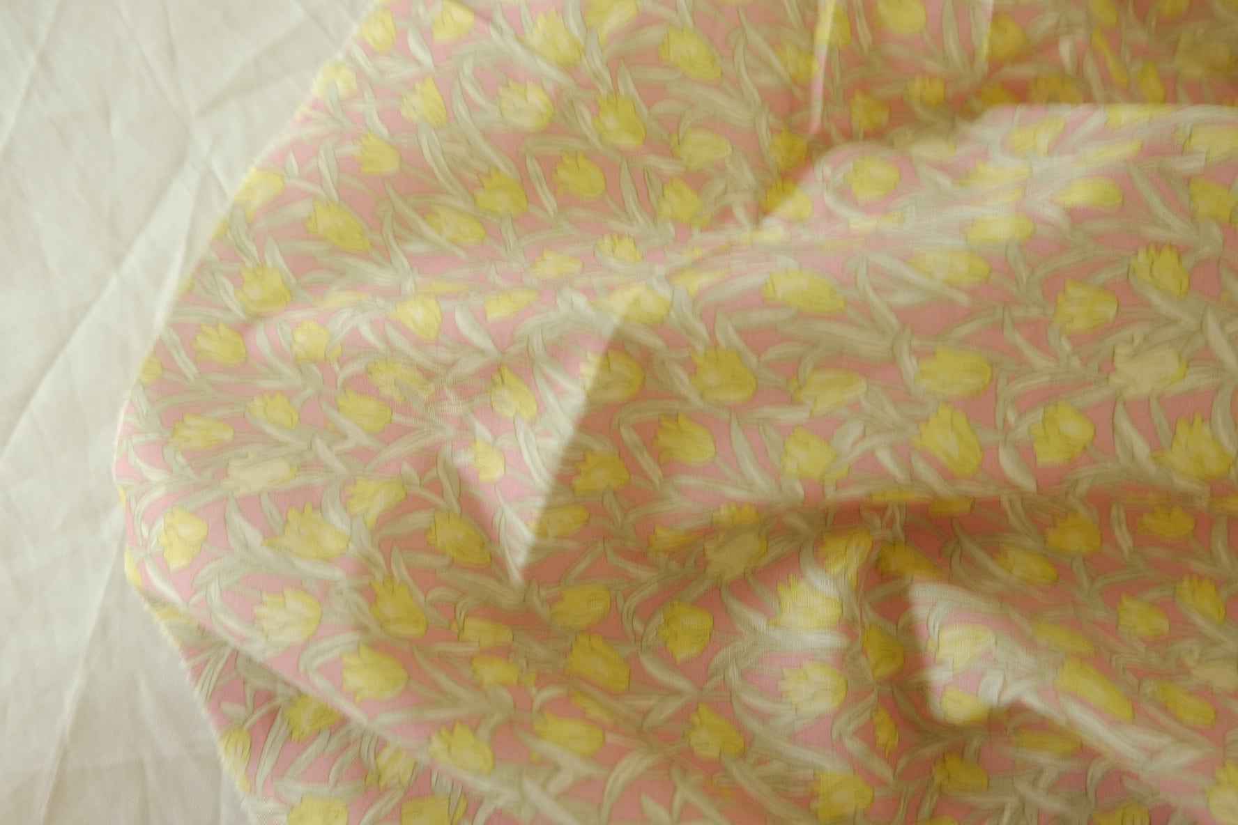 Pink Yellow Tulip Cotton Lawn Fabric – 2.2 yd