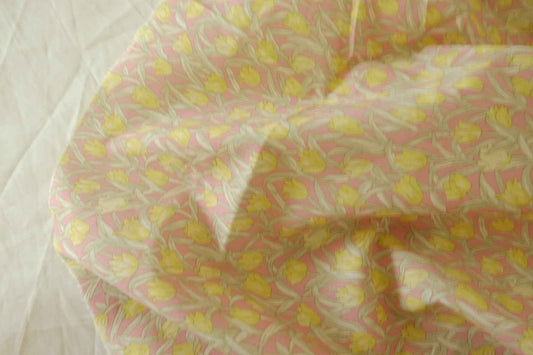 Pink Yellow Tulip Cotton Lawn Fabric – 2.2 yd