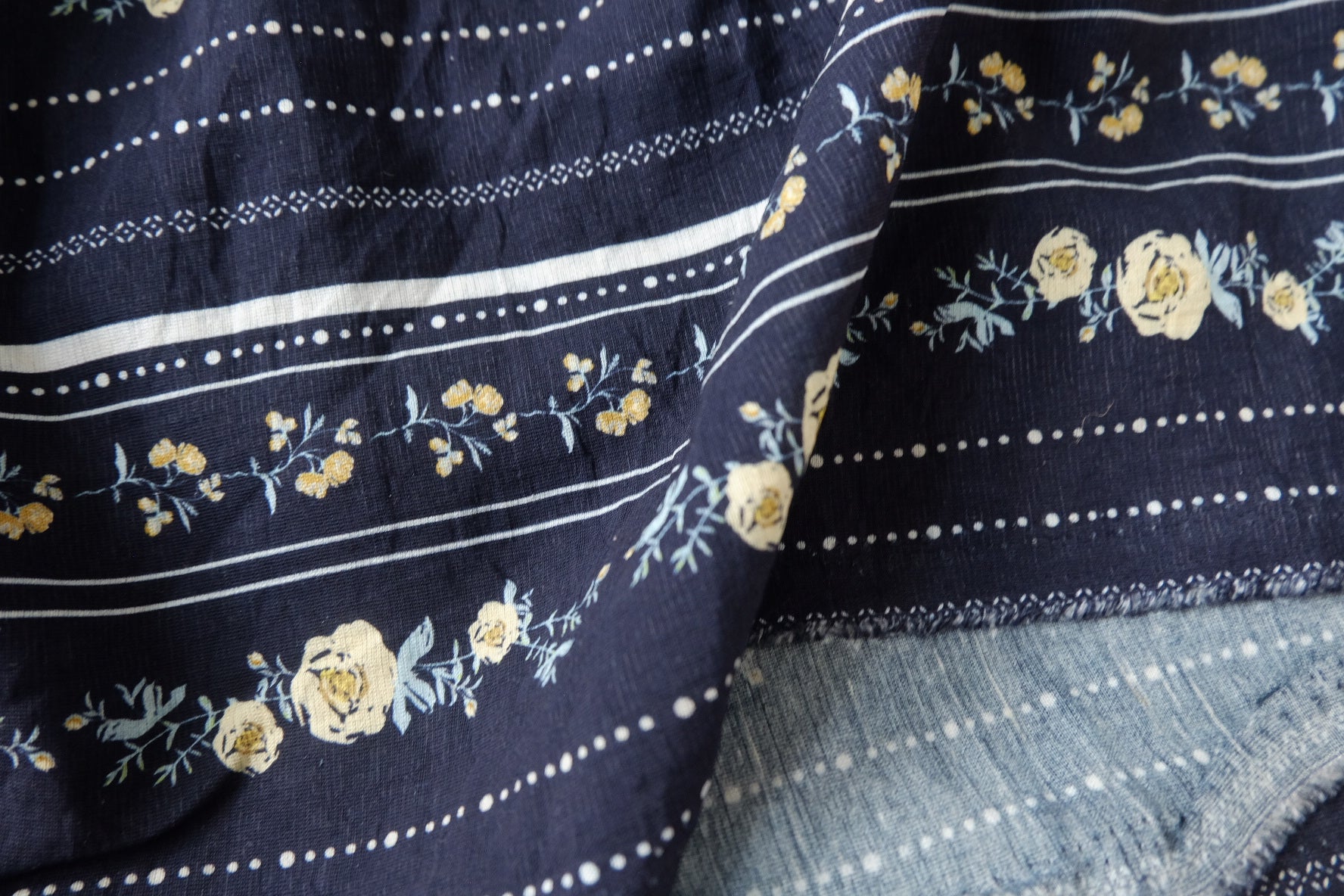 Floral Stripe Tencel Linen Blend Fabric – Soft Drapey Dress Fabric (1.97 yards)