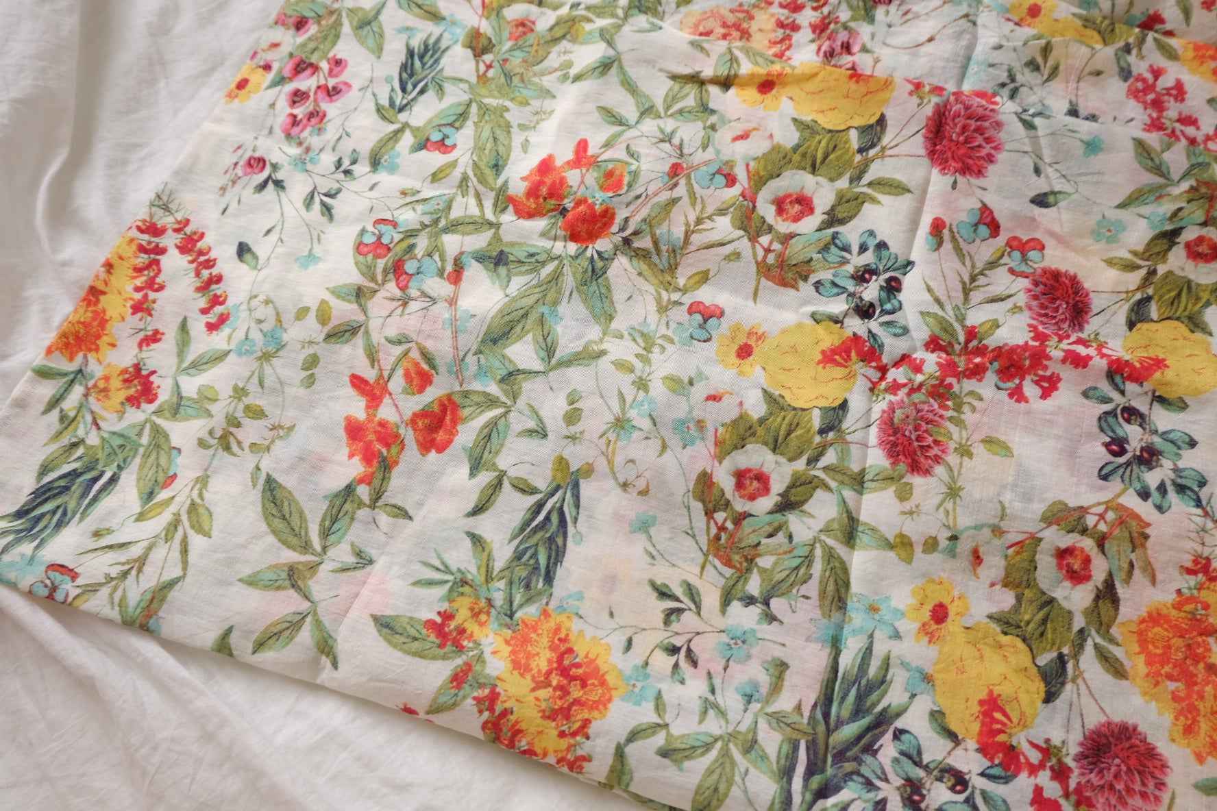 Sheer Watercolor Floral Tencel-Cotton Fabric - 3.28 yd