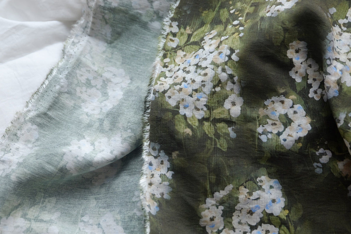 Olive White Floral Cotton Nylon Blend – 3.3 yd