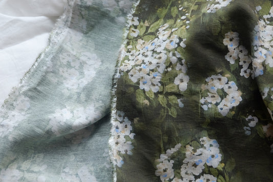 Olive White Floral Cotton Nylon Blend – 3.3 yd