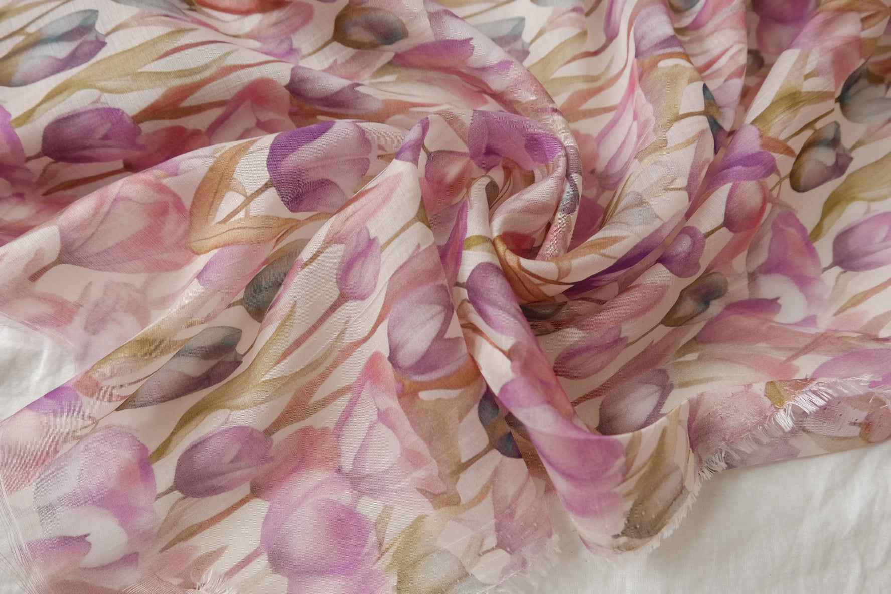 Sheer Watercolor Floral Tencel-Cotton Fabric - 3.28 yd