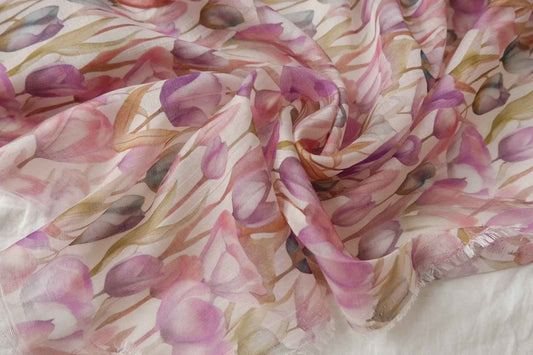 Sheer Watercolor Floral Tencel-Cotton Fabric - 3.28 yd