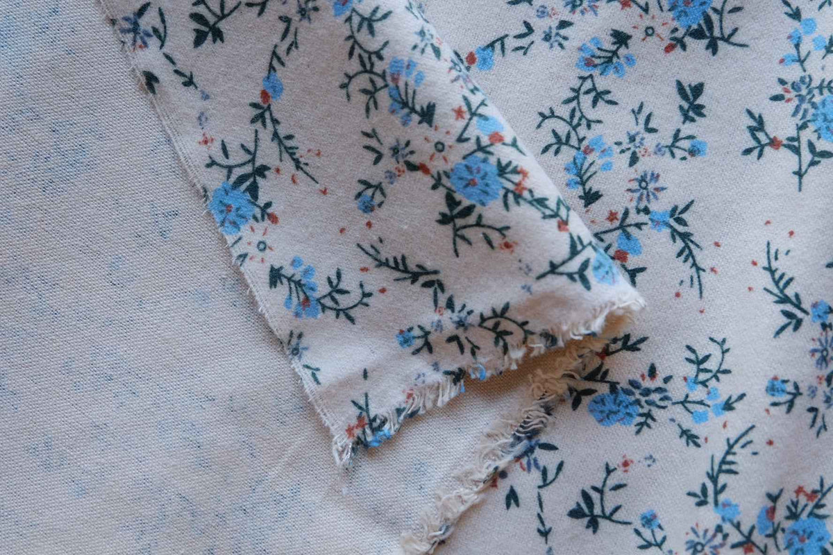 Vintage Blue Ditsy Floral Brushed Double-Layer Cotton Linen – 2.19 yd