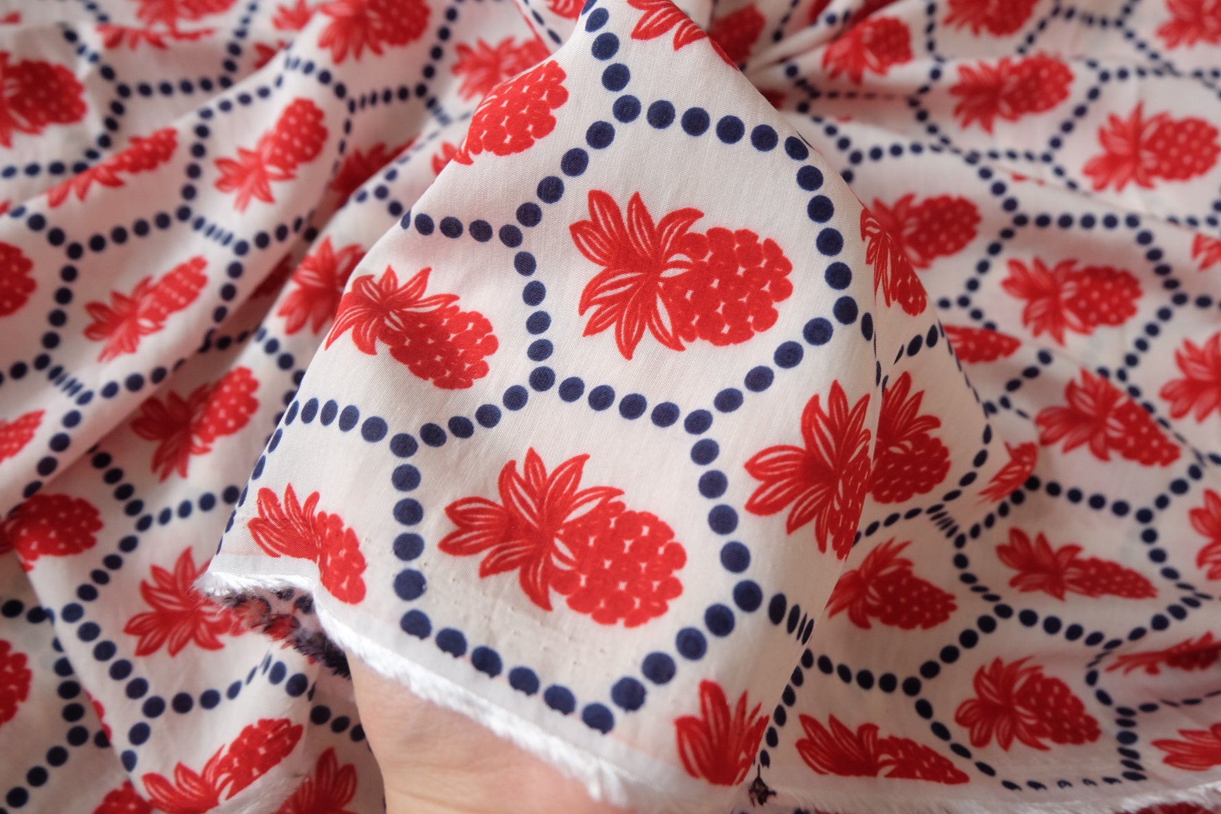 Reversible Pineapple Print Tencel Cotton Fabric – Soft Drapey Summer Dress Fabric (3.28 yards)