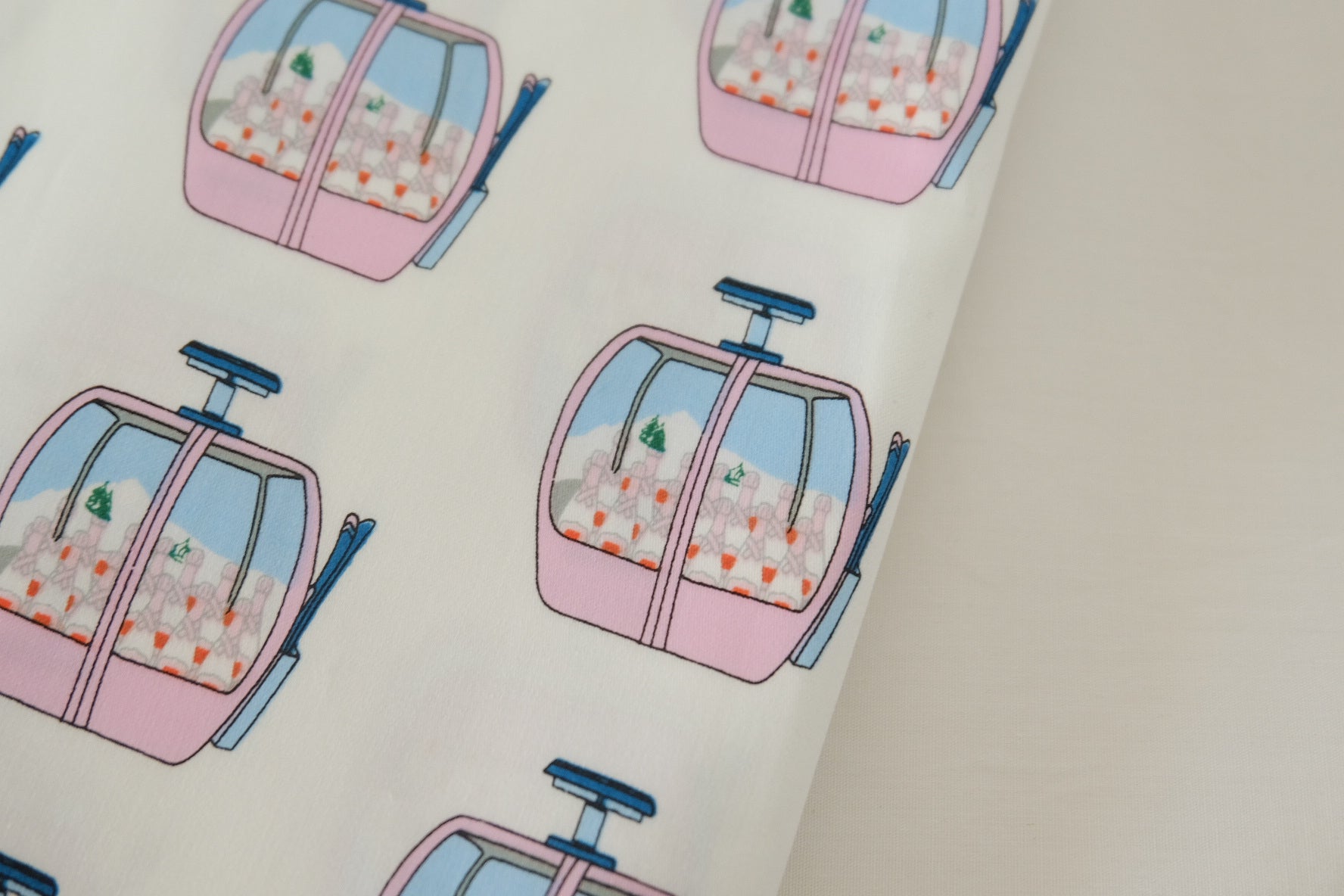 Pink Cable Car Print Cotton Sateen Fabric – 2.2 yd