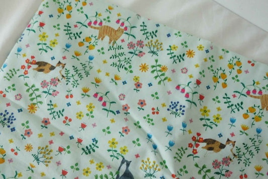 Cat & Wildflower Cotton Twill Fabric – 2.2 yd