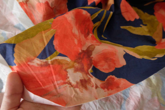 Navy Coral Floral Cotton Poplin Fabric – 3.3 yd
