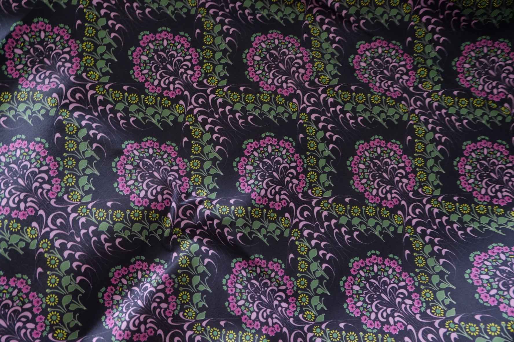 Black Purple Floral Swirl Cotton Poplin Fabric – 3.3 yd