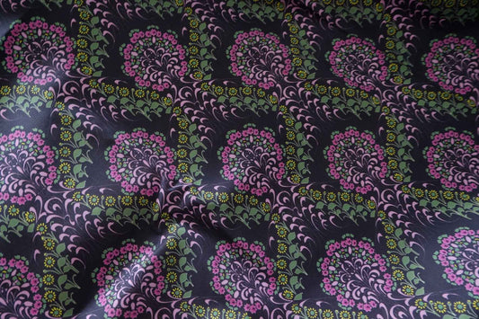 Black Purple Floral Swirl Cotton Poplin Fabric – 3.3 yd