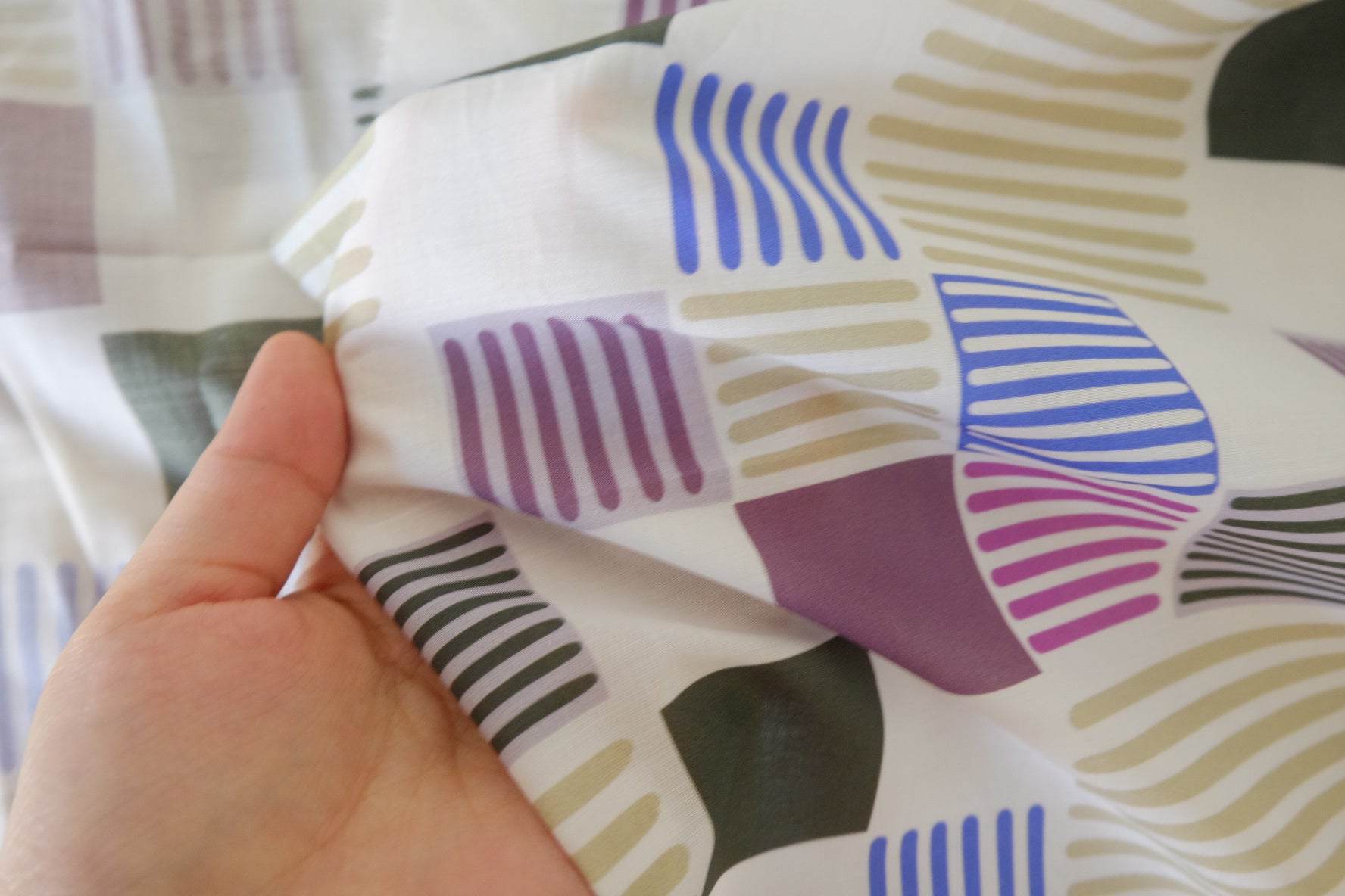 Modern Geometric Cotton Poplin Fabric – Retro Block Stripe Print (1.6 yd Cut)
