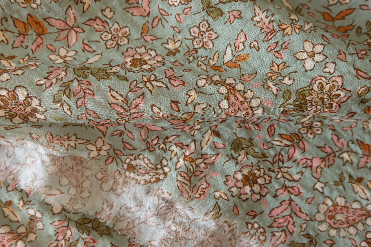 Sage Meadow – Vintage Floral Textured Cotton | 2.2 yards