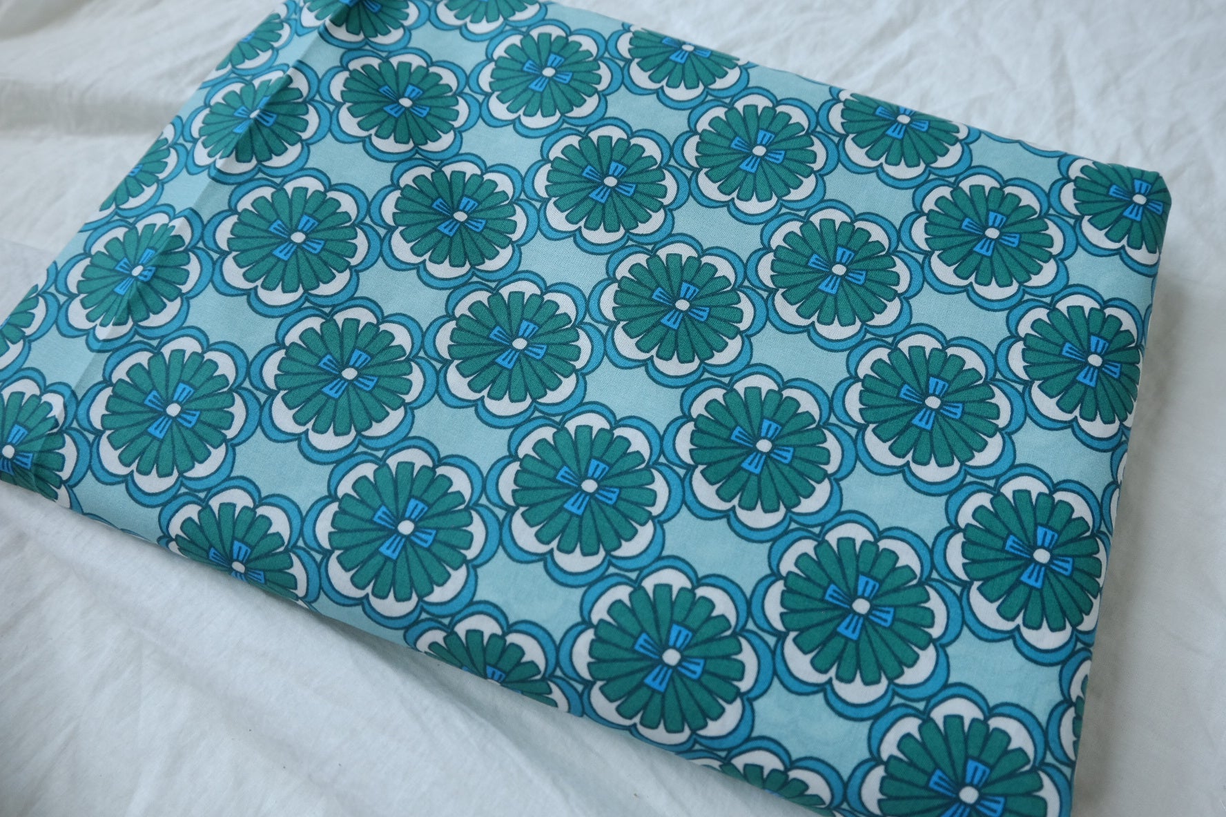 Teal Indian Floral Papery Cotton Poplin Fabric - 2.19 yd