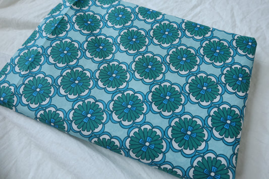 Teal Indian Floral Papery Cotton Poplin Fabric - 2.19 yd