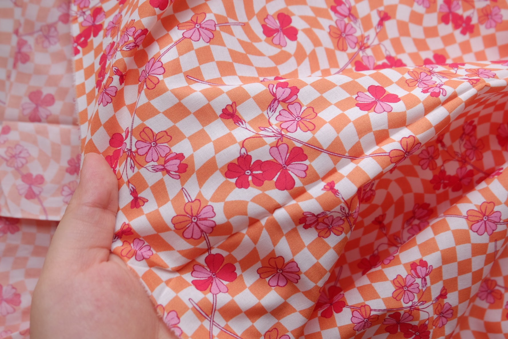 Orange Check Floral Cotton Poplin – 2.6 yd