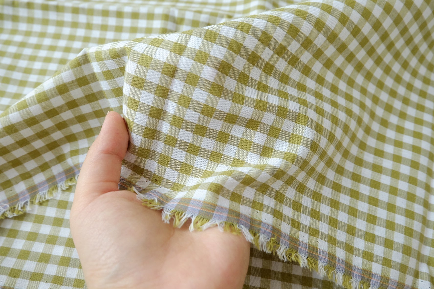 Olive Gingham Cotton, 3.28 Yards