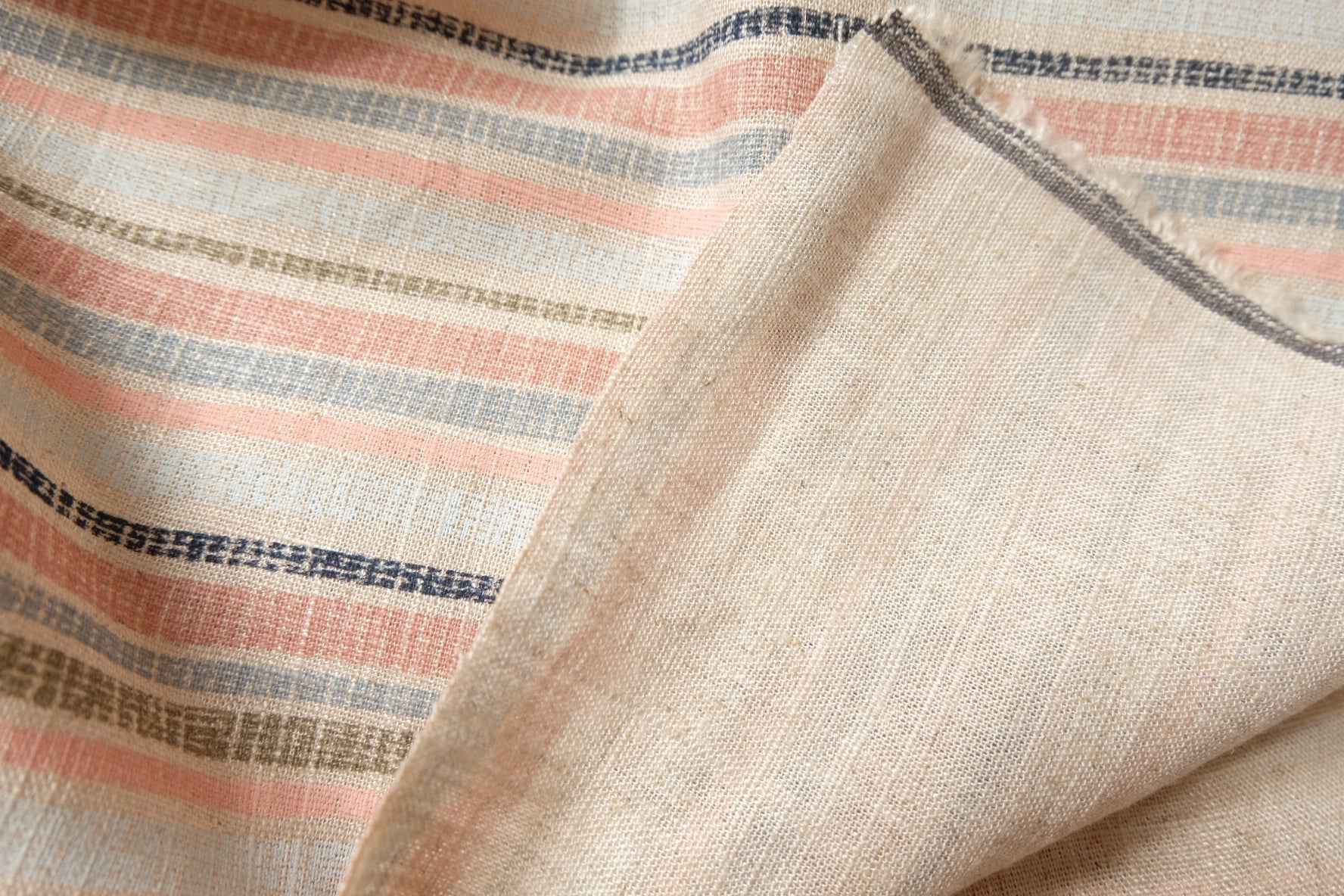 Thai Yarn-Dyed Cotton Linen Stripe Fabric, Breathable Medium Weight, 2.19 Yards