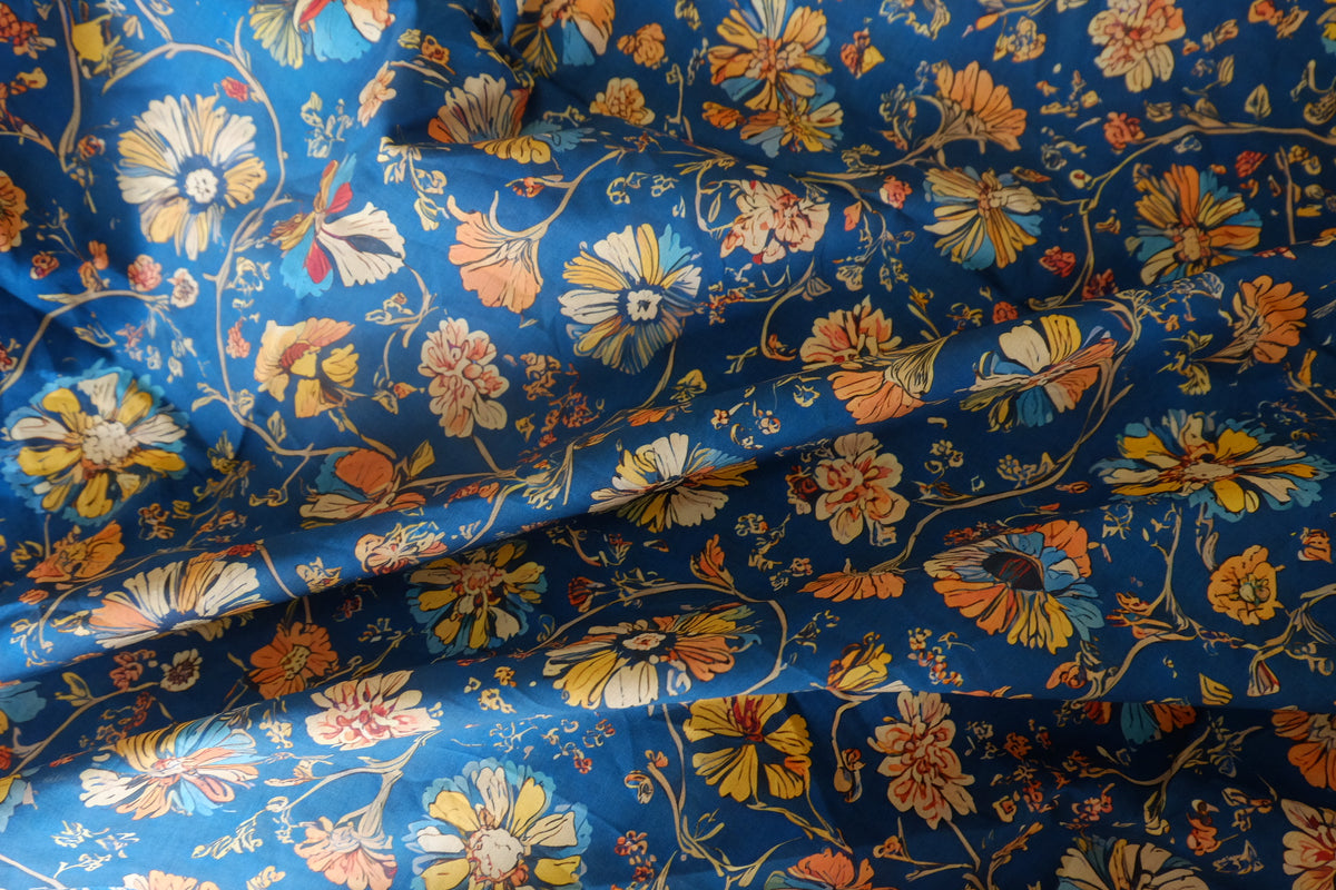 Cobalt Floral Cotton Lawn — 3.1 yd