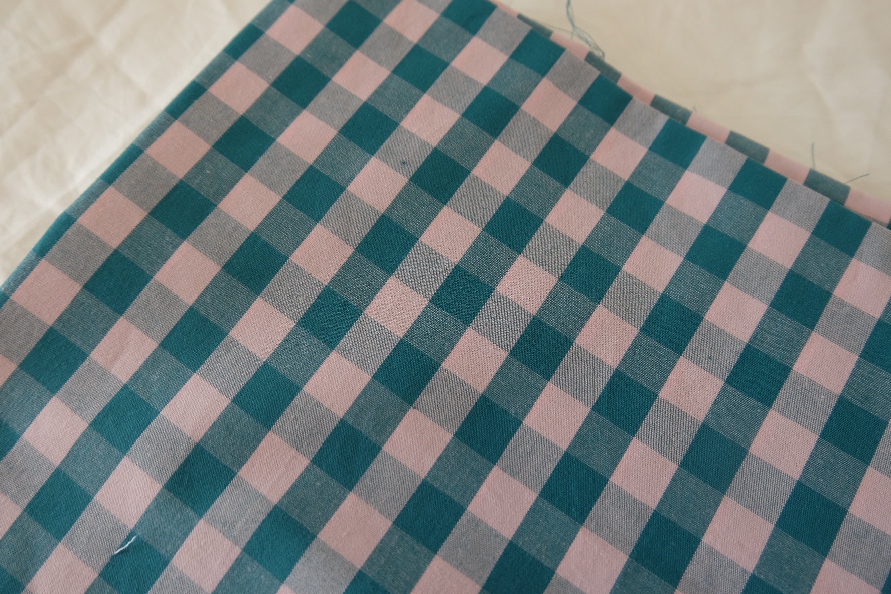 Japanese Yarn-Dyed Cotton Gingham Fabric in Teal Pink - 3.3 yd