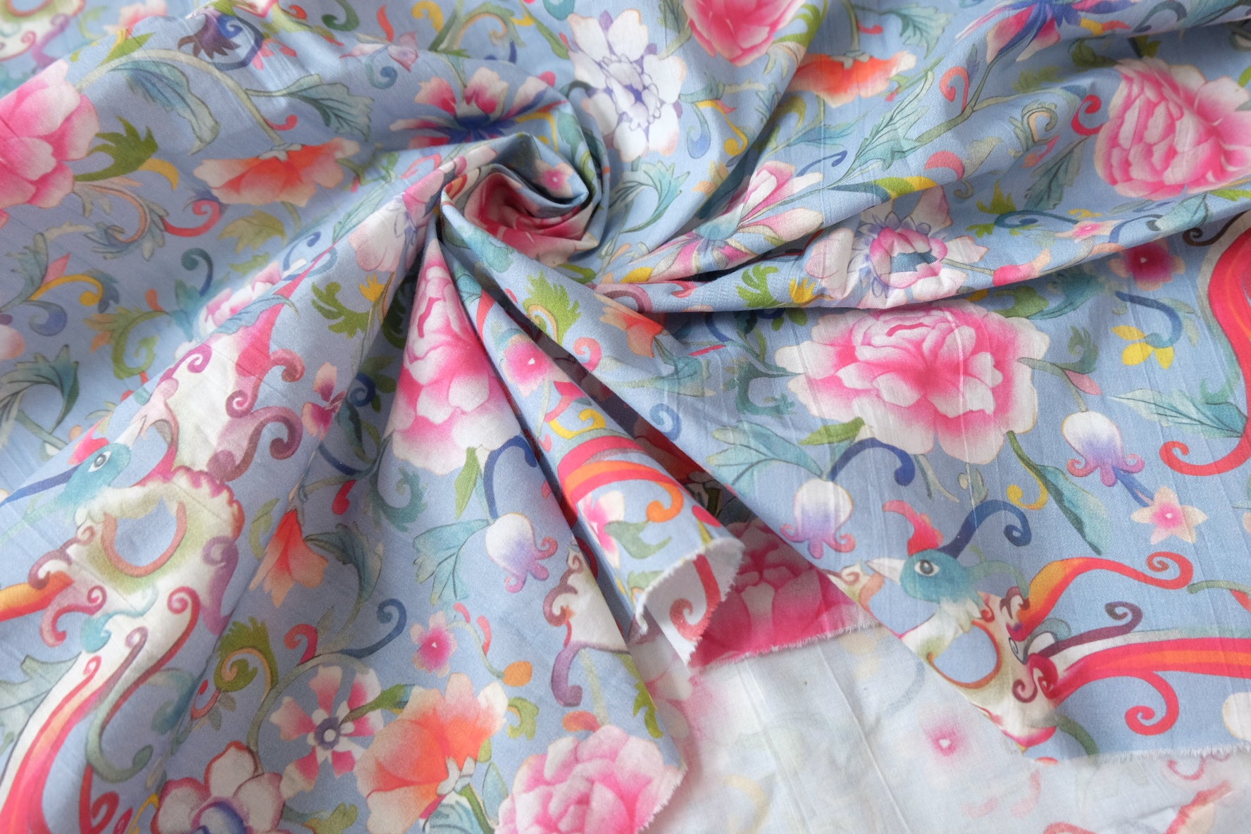 Fantasy Floral Bird Cotton Fabric – Soft 40s Summer Dress Fabric (2.19 yards)