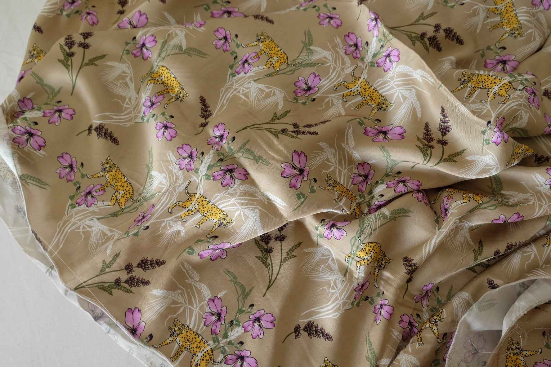 Leopard Garden Polyester Satin Fabric-3.3 yd