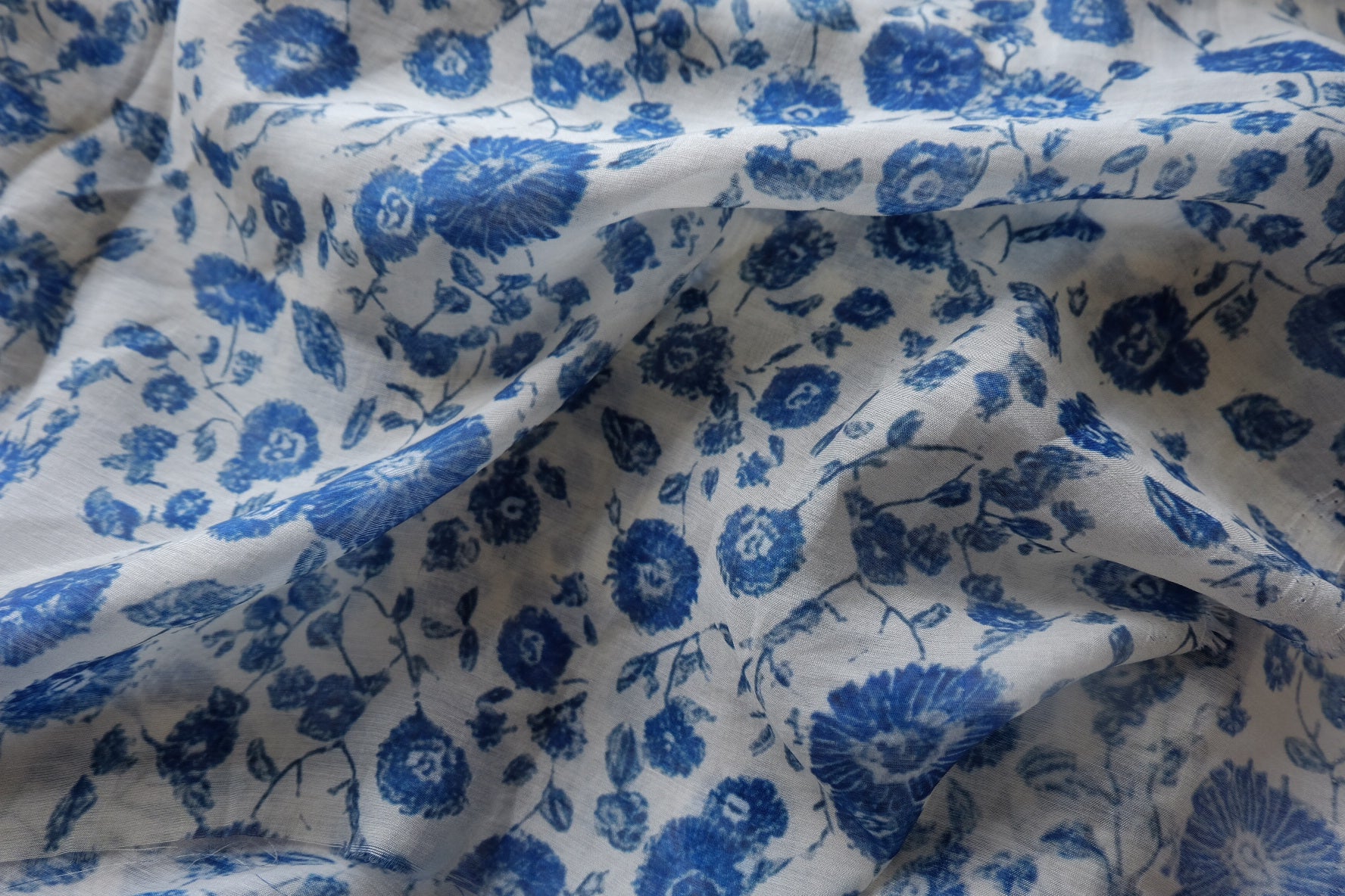 Blue Vintage Floral Tencel Linen Blend Fabric - 2.73 yd