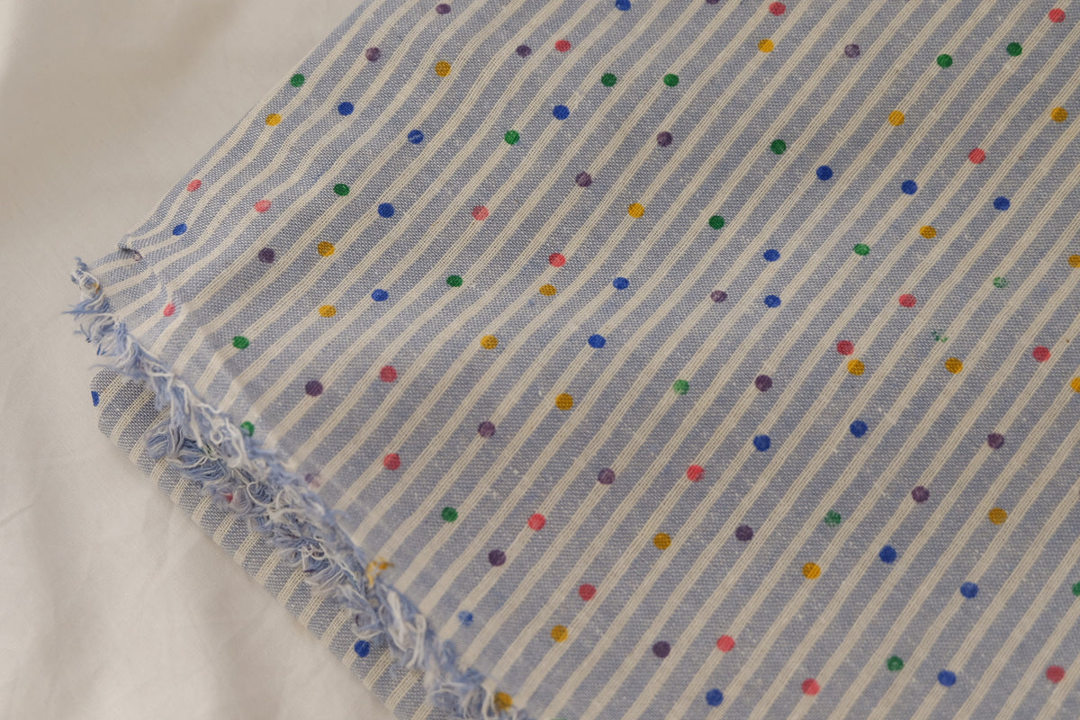 Sky Blue Striped Cotton-Linen with Confetti Dots – 2.2 yd